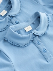 Blue Cotton Stretch Frill Collar School Polo Tops 2 Pack (3-16yrs) - Image 5 of 5