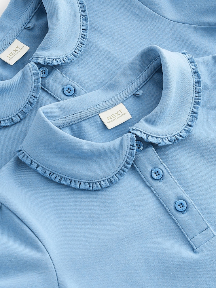 Blue Cotton Stretch Frill Collar School Polo Tops 2 Pack (3-16yrs) - Image 5 of 5
