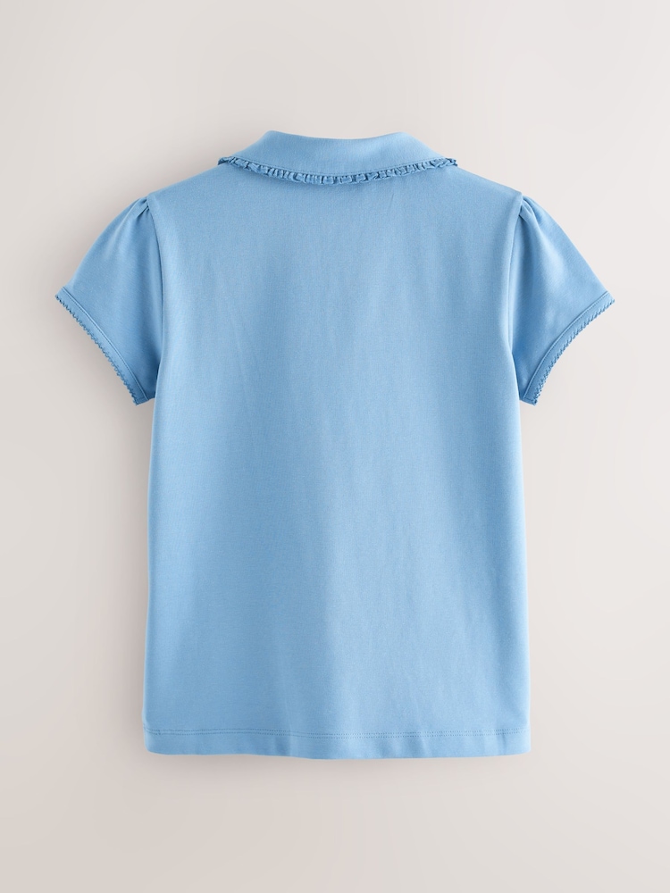 Blue Girls Cotton Stretch Frill Collar School Polo Tops 2 Pack (3-16yrs) - Image 6 of 6 Blue Girls Cotton Stretch Frill Collar School Polo Tops 2 Pack (3-16yrs) - Image 6 of 6