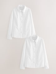 White Long Sleeve Lace Trim School Blouses 2 Pack (3-14yrs) - Image 1 of 4