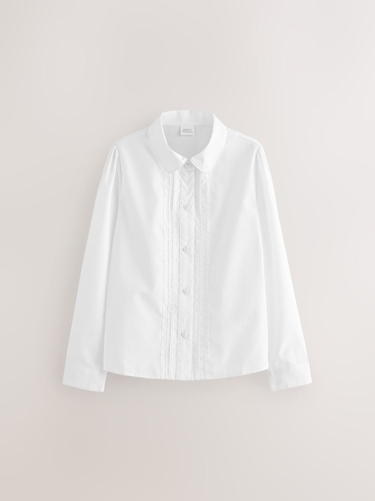 White Long Sleeve Lace Trim School Blouses 2 Pack (3-14yrs) - Image 2 of 4