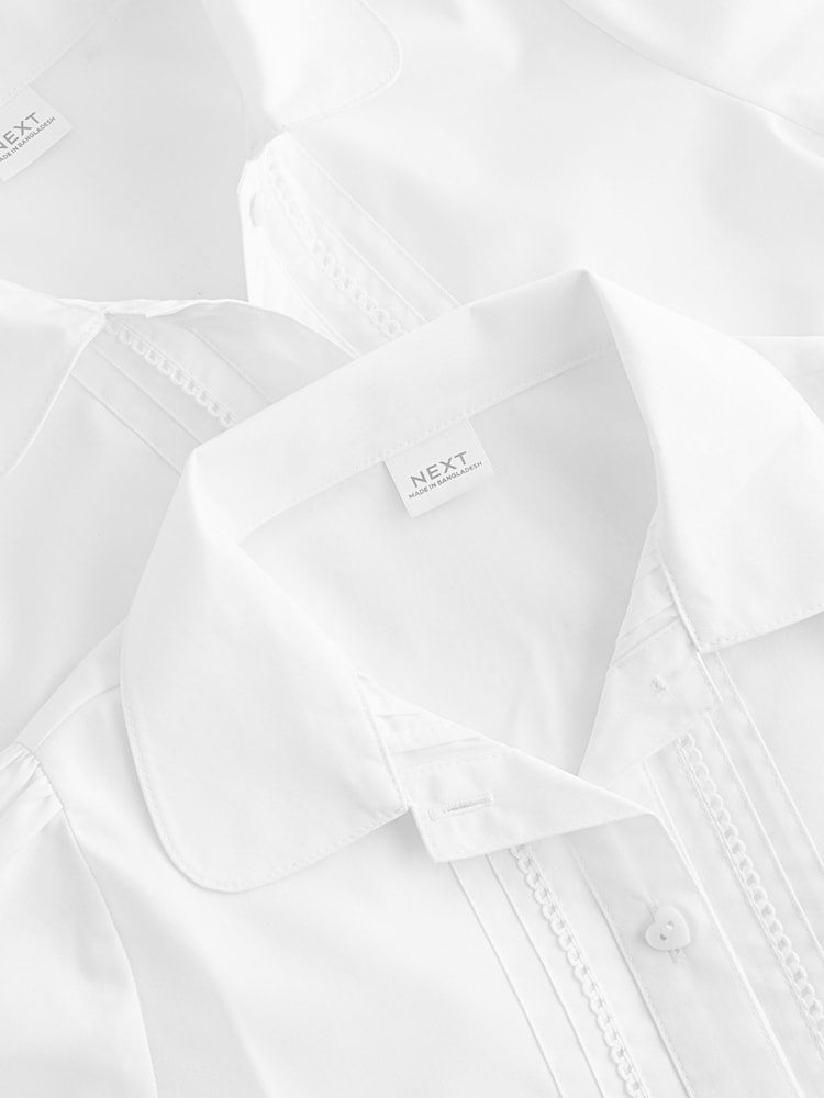 White Girls Long Sleeve Lace Trim School Blouses 2 Pack (3-14yrs) - Image 5 of 5