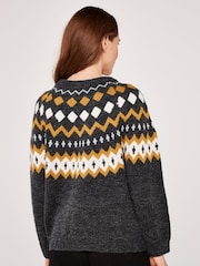 Apricot Grey Fairisle Pattern Neckline Wide Neck Jumper - Image 2 of 5