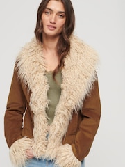 Superdry Brown Crop Quilt Line Afghan Jacket - Image 1 of 6