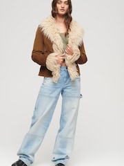 Superdry Brown Crop Quilt Line Afghan Jacket - Image 2 of 6