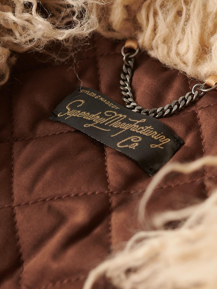 Superdry Brown Crop Quilt Line Afghan Jacket - Image 5 of 6