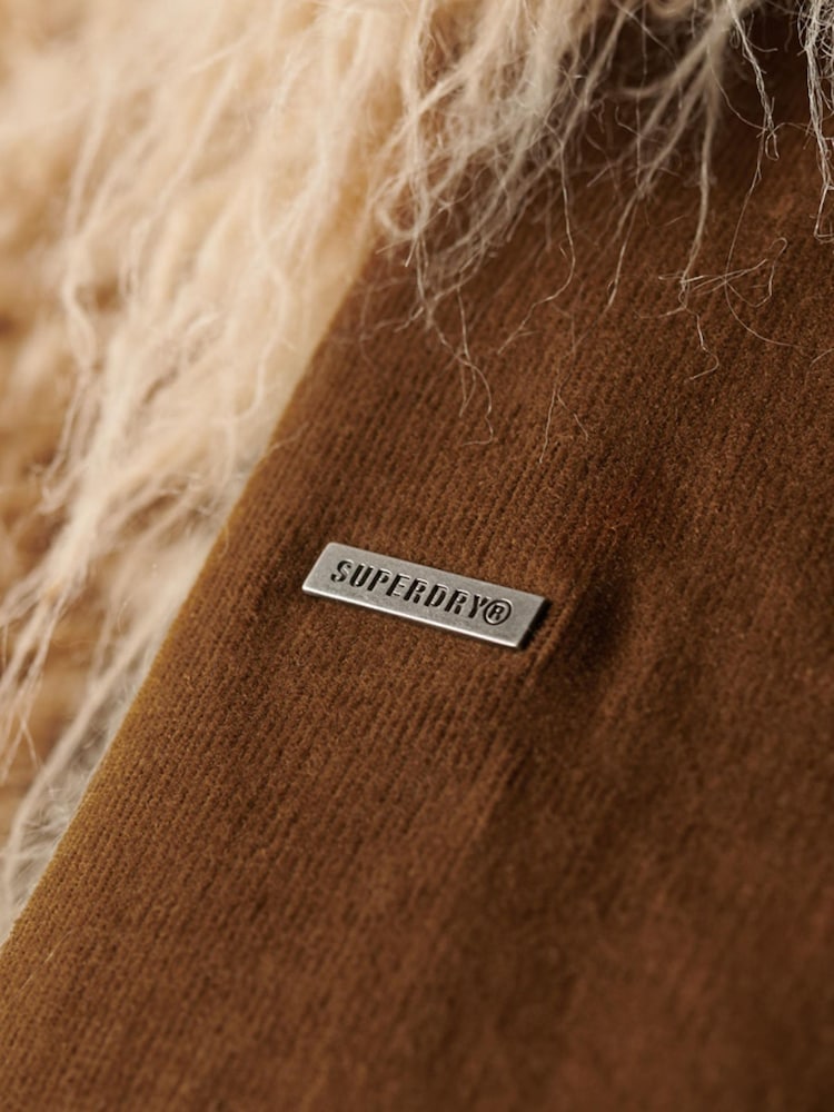 Superdry Brown Crop Quilt Line Afghan Jacket - Image 6 of 6