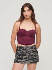 Superdry Red Lace Satin Midi Corset Top - Image 1 of 3