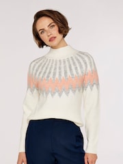 Apricot Cream Chevron Neckline Mock Neck Jumper - Image 1 of 4