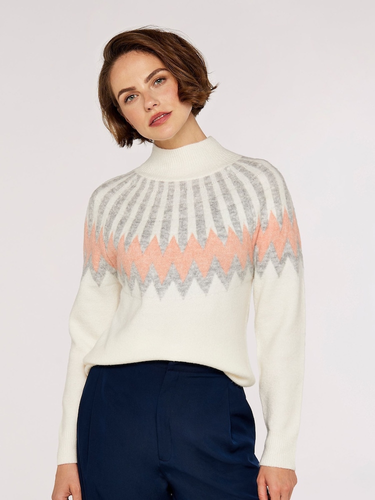 Apricot Cream Chevron Neckline Mock Neck Jumper - Image 1 of 4 Apricot Cream Chevron Neckline Mock Neck Jumper - Image 1 of 4