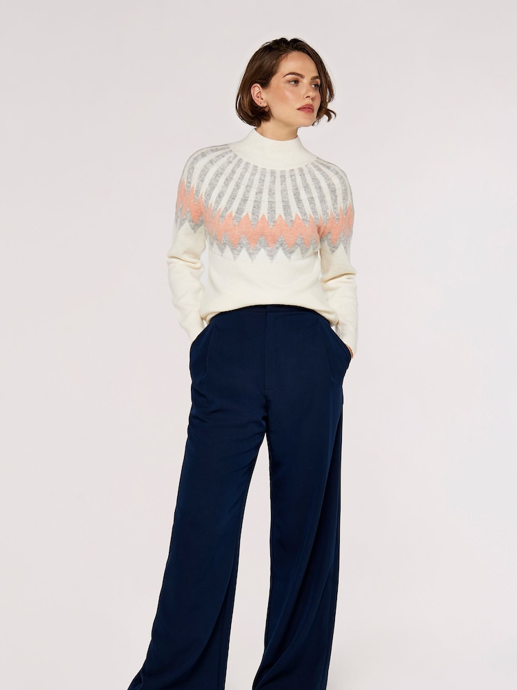 Apricot Cream Chevron Neckline Mock Neck Jumper - Image 4 of 4 Apricot Cream Chevron Neckline Mock Neck Jumper - Image 4 of 4
