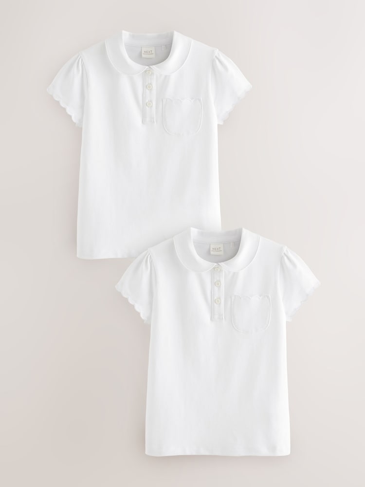 White Cotton Rich Scallop Collar School Polo Tops 2 Pack (3-16yrs) - Image 1 of 5
