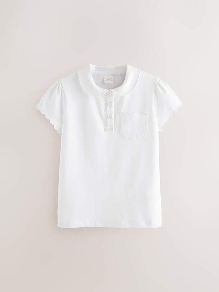 White Cotton Rich Scallop Collar School Polo Tops 2 Pack (3-16yrs) - Image 2 of 5