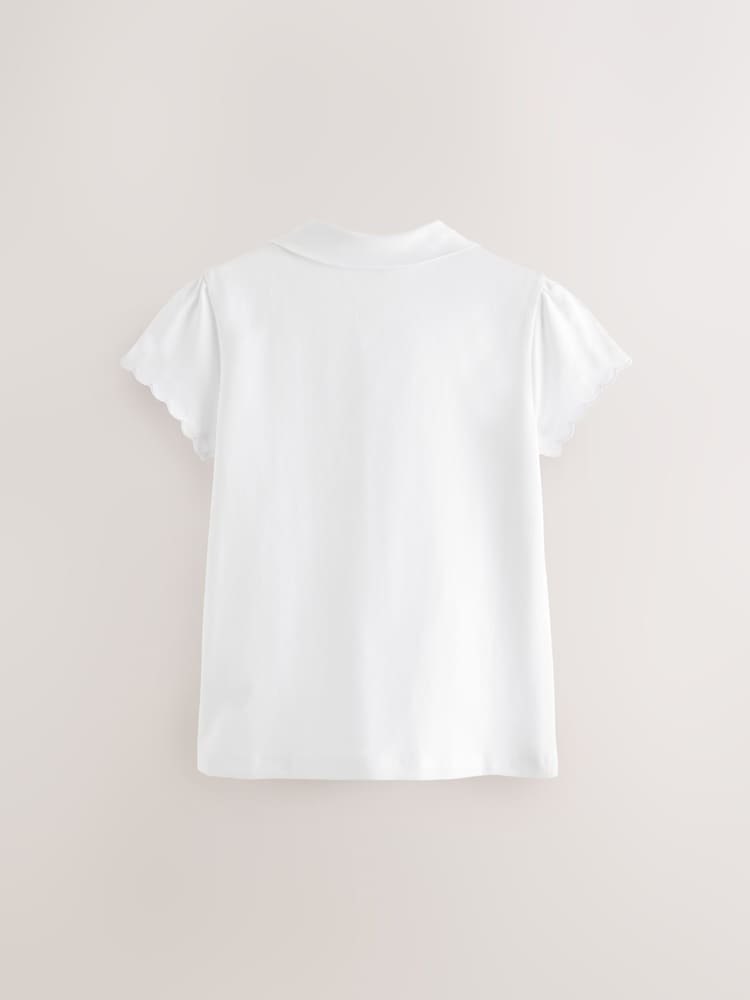White Cotton Rich Scallop Collar School Polo Tops 2 Pack (3-16yrs) - Image 3 of 5