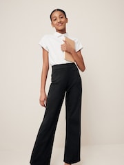 Black Cotton Rich Jersey Stretch Pull On High Waist Boot Cut School Trousers (9-17yrs) - Image 1 of 6