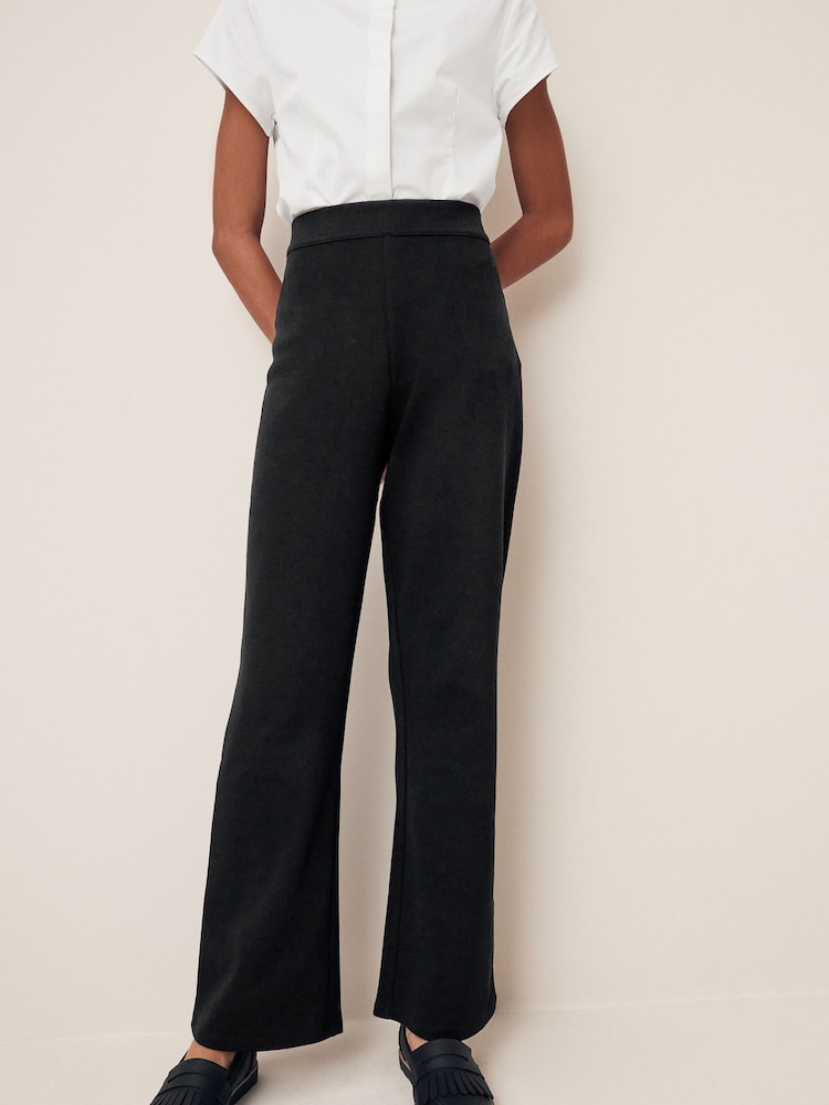 Black Cotton Rich Jersey Stretch Pull On High Waist Boot Cut School Trousers (9-17yrs) - Image 2 of 6