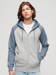 Superdry Stone Grey Essential Baseball Zip-Up Hoodie - Image 1 of 6