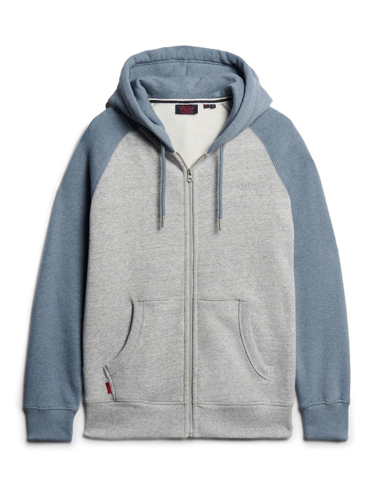 Superdry Stone Grey Essential Baseball Zip-Up Hoodie - Image 4 of 6