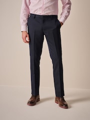 Navy Blue Slim Fit Textured Suit Trousers - Image 1 of 9