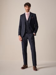 Navy Blue Slim Fit Textured Suit Trousers - Image 2 of 9