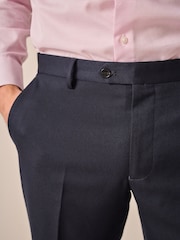 Navy Blue Slim Fit Textured Suit Trousers - Image 4 of 9