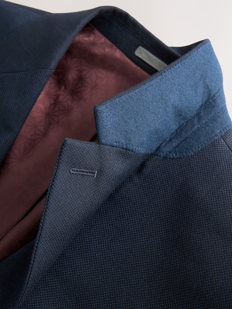 Navy Blue Slim Fit Textured Suit Jacket - Image 12 of 12
