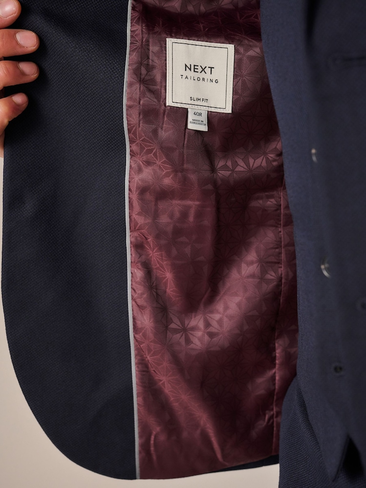 Bleu marine - Slim Fit (Slim Fit) - Veste de costume texturée - Image 7 of 11