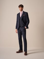 Navy Blue Textured Suit Waistcoat - Image 10 of 10