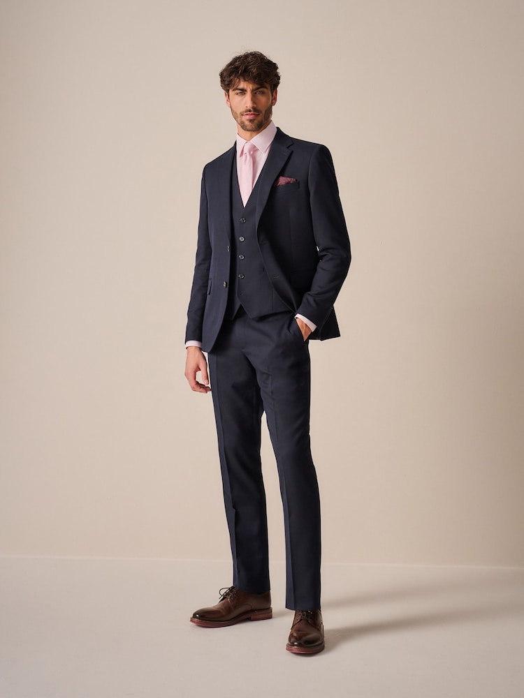 Navy Blue Textured Suit Waistcoat - Image 10 of 10