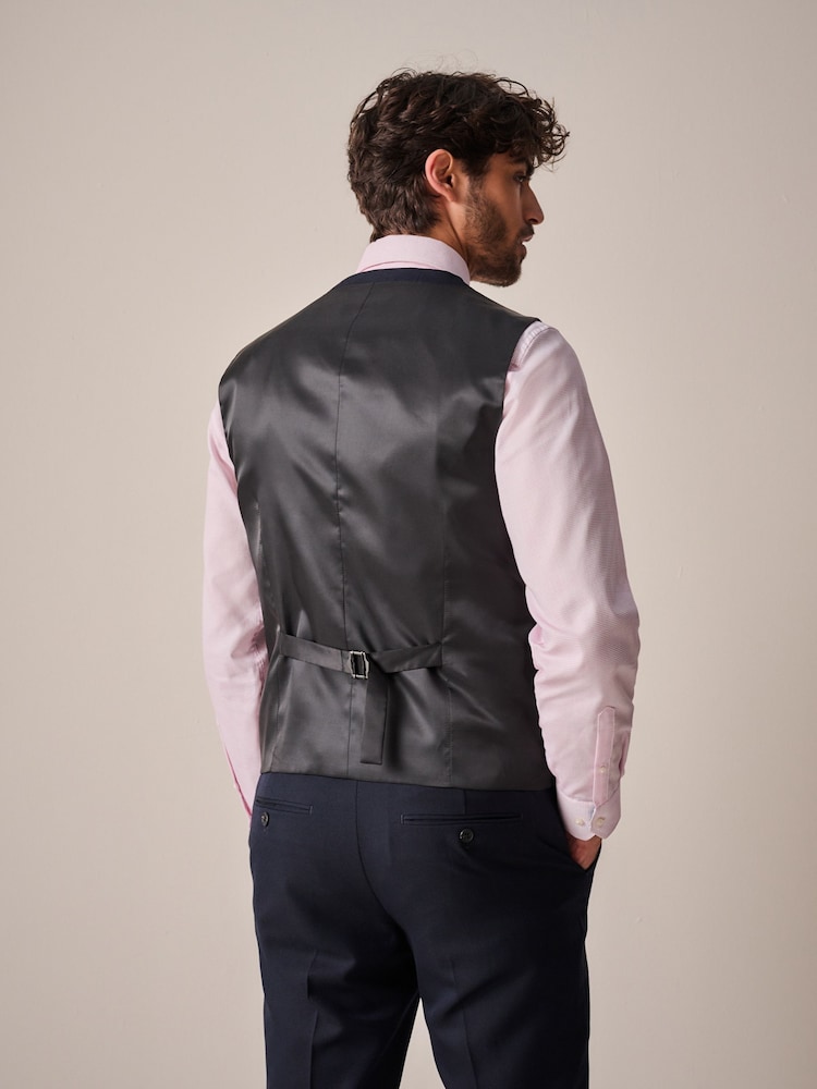 Navy Blue Textured Suit Waistcoat - Image 2 of 9