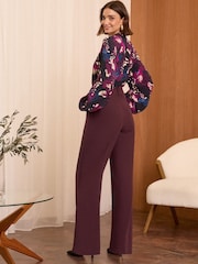 Love & Roses Berry Red High Waist Wide Leg Tailored Trousers - Image 3 of 4