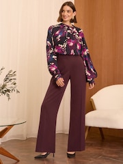 Love & Roses Red Petite High Waist Wide Leg Tailored Trousers - Image 3 of 4