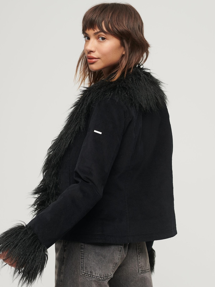 Superdry Black Crop Quilt Line Afghan Jacket - Image 2 of 7