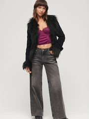 Superdry Black Crop Quilt Line Afghan Jacket - Image 3 of 7