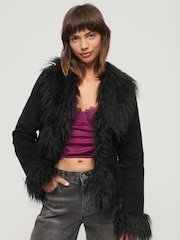 Superdry Black Crop Quilt Line Afghan Jacket - Image 4 of 7