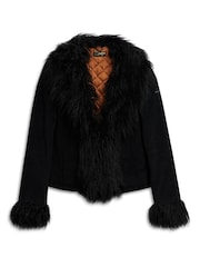 Superdry Black Crop Quilt Line Afghan Jacket - Image 5 of 7