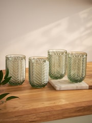 Set of 4 Sage Green Pressed Chevron Tumbler Glasses - Image 1 of 4