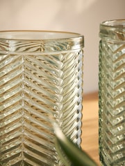 Set of 4 Sage Green Pressed Chevron Tumbler Glasses - Image 2 of 4