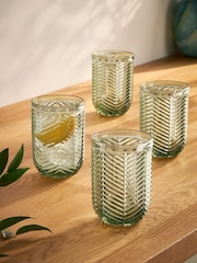 Set of 4 Sage Green Pressed Chevron Tumbler Glasses - Image 3 of 4
