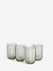 Set of 4 Sage Green Pressed Chevron Tumbler Glasses - Image 4 of 4