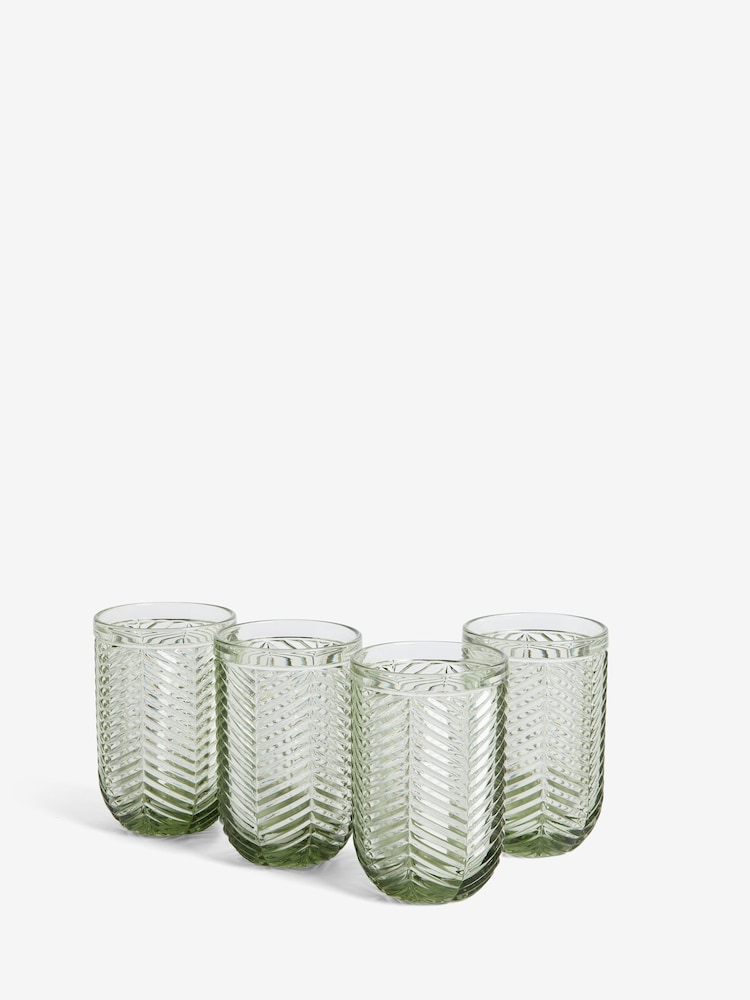 Set of 4 Sage Green Pressed Chevron Tumbler Glasses - Image 4 of 4