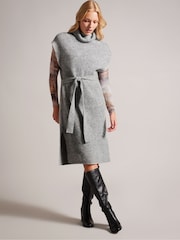Ted Baker Grey Cesell Oversized Funnel Neck Knitted Midi Dress - Image 3 of 6