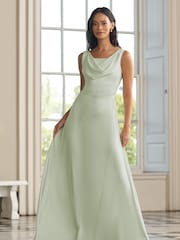 Lipsy Sage Green Petite Cowl Front Satin Maxi Bridesmaid Dress - Image 1 of 4
