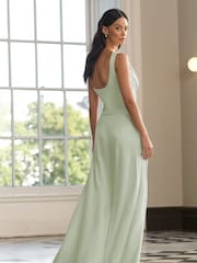 Lipsy Sage Green Petite Cowl Front Satin Maxi Bridesmaid Dress - Image 3 of 4