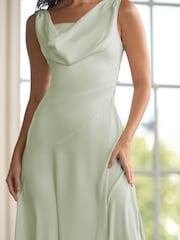 Lipsy Sage Green Petite Cowl Front Satin Maxi Bridesmaid Dress - Image 4 of 4