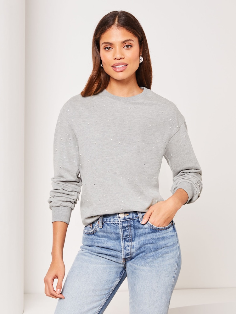 Lipsy Grey Round Neck Sweatshirt - Image 1 of 4