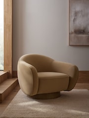 Soft Velvet Camel Brown N. Premium Varenna Accent Swivel Chair - Image 1 of 10