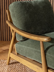 Relaxed Chenille Forest Green Bronx Frame Hampton Wooden Accent Chair - Image 2 of 10