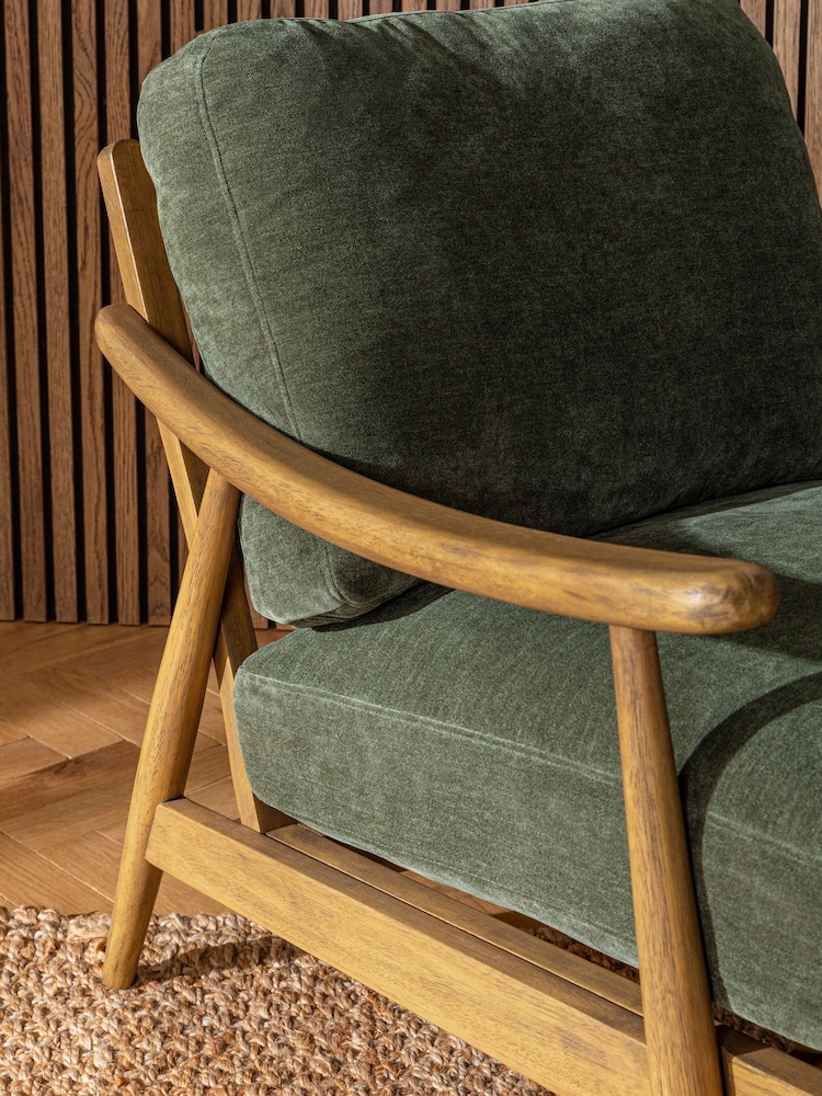 Relaxed Chenille Forest Green Bronx Frame Hampton Wooden Accent Chair - Image 2 of 10