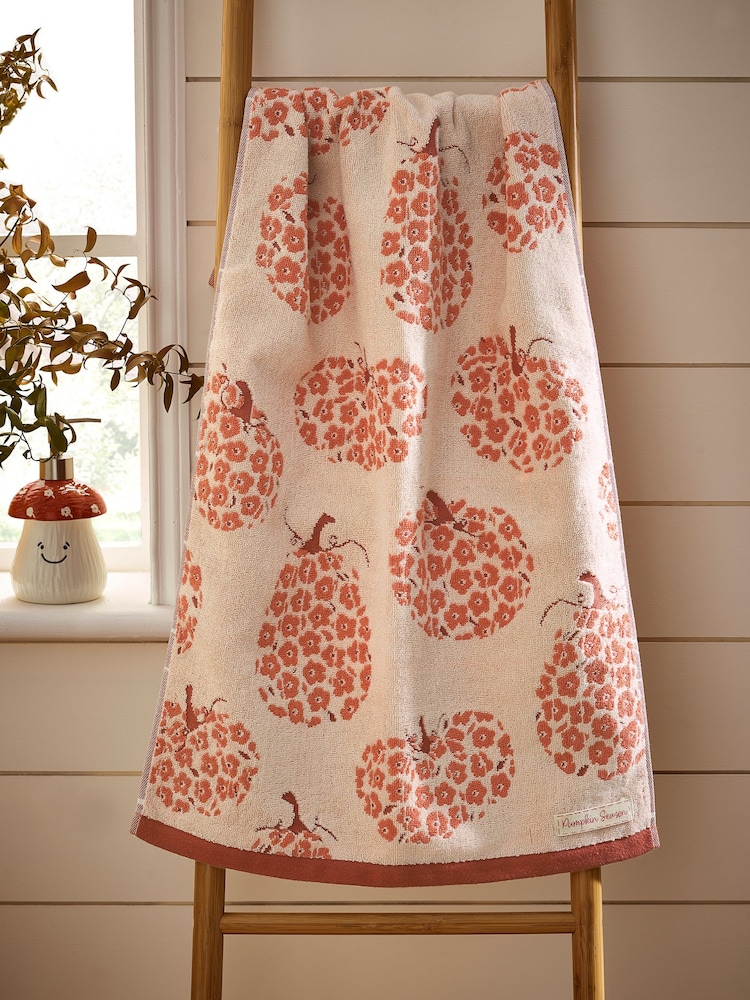 Orange Orange Floral Pumpkin 100% Cotton Towel - Image 1 of 4